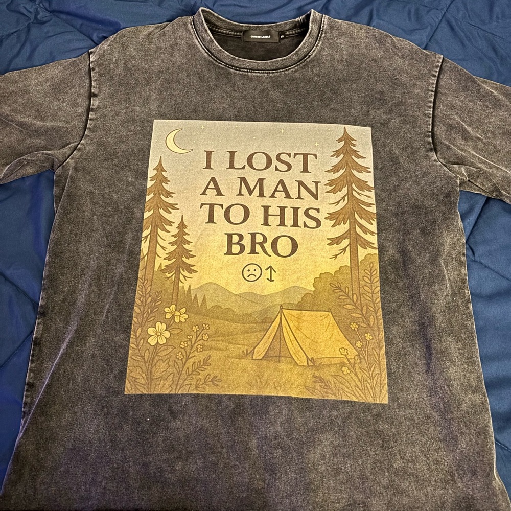 NEW I Lost A Man to His Bro Graphic Meme Oversized Acid Wash Tshirt